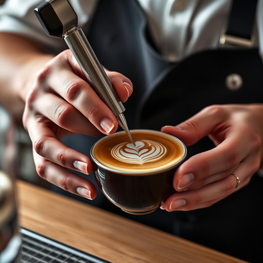 Barista crafting latte art